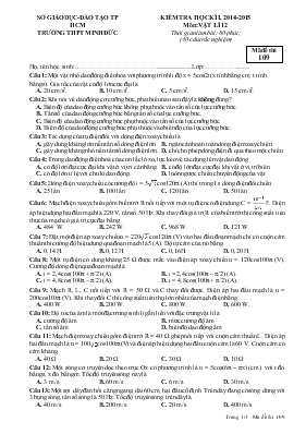 Kiểm tra học kì I, 2014 - 2015 môn Vật lí 12 thời gian làm bài 60 phút